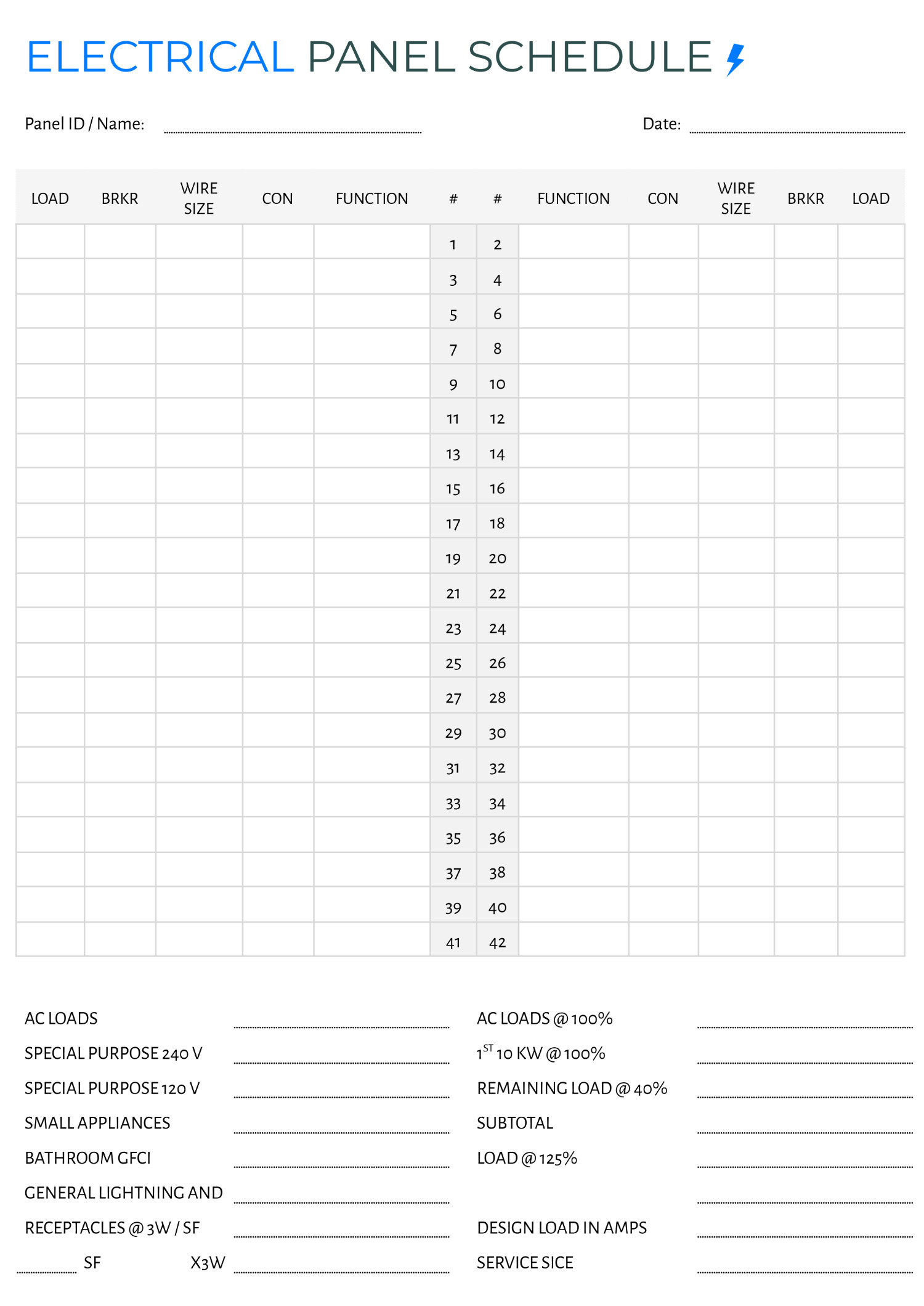 Panel Schedule Template and Load Schedule Template Kenya
